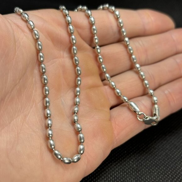 Vintage Sterling Silver 925 Oval Ball & Pin Chain Lobster Claw Clasp Size 18'' L - Picture 4 of 8